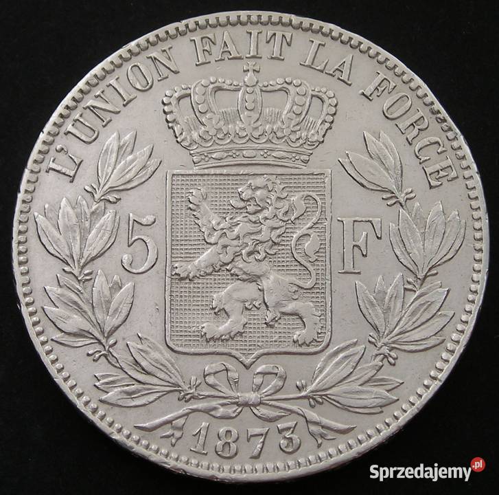 BELGIA 5 FRANKÓW 1873 LEOPOLD II SREBRO Łódź
