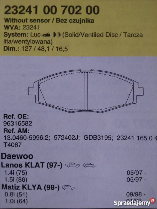 Klocki hamulcowe DAEWOO Układ hamulcowy Ciechanów