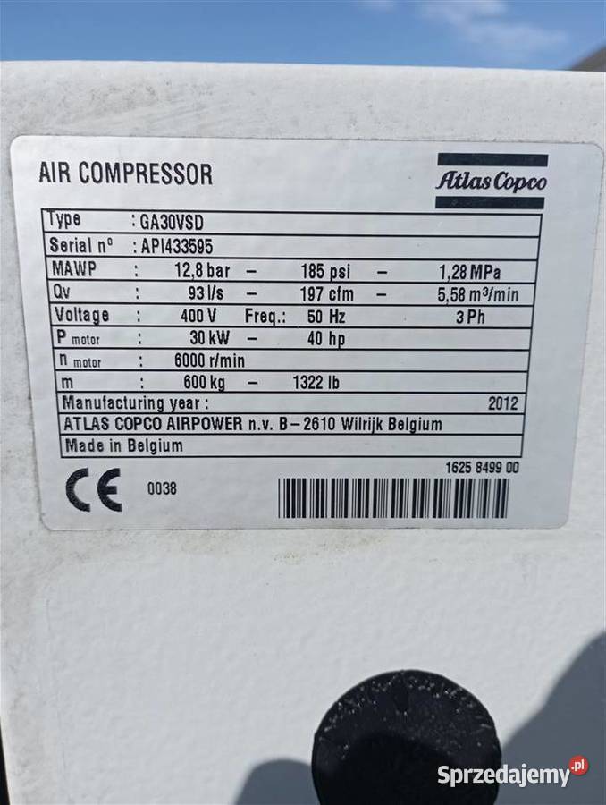 Sprężarka śrubowa ATLAS COPCO GA30VSDFF 30kW Wilków