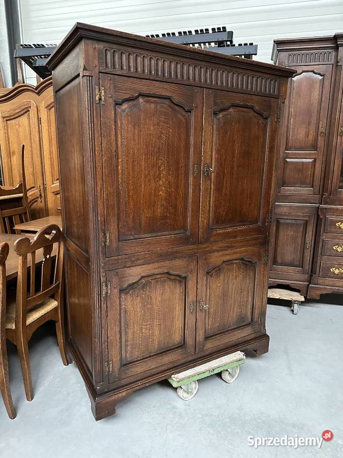 Masywny dębowy zestaw komoda witryna wysoka Komplety mebli Sławoszewek