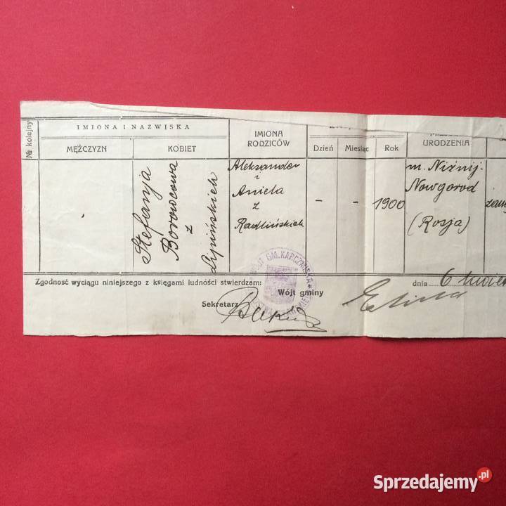 1278 Wyciąg Z Ksiąg Ludności Stałej Miroński Antyki, Sztuka, Kolekcje Szczecin sprzedam