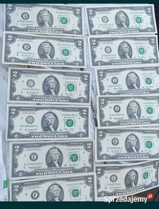 Komplet 2 dolarowych banknotów wszystkich mennic