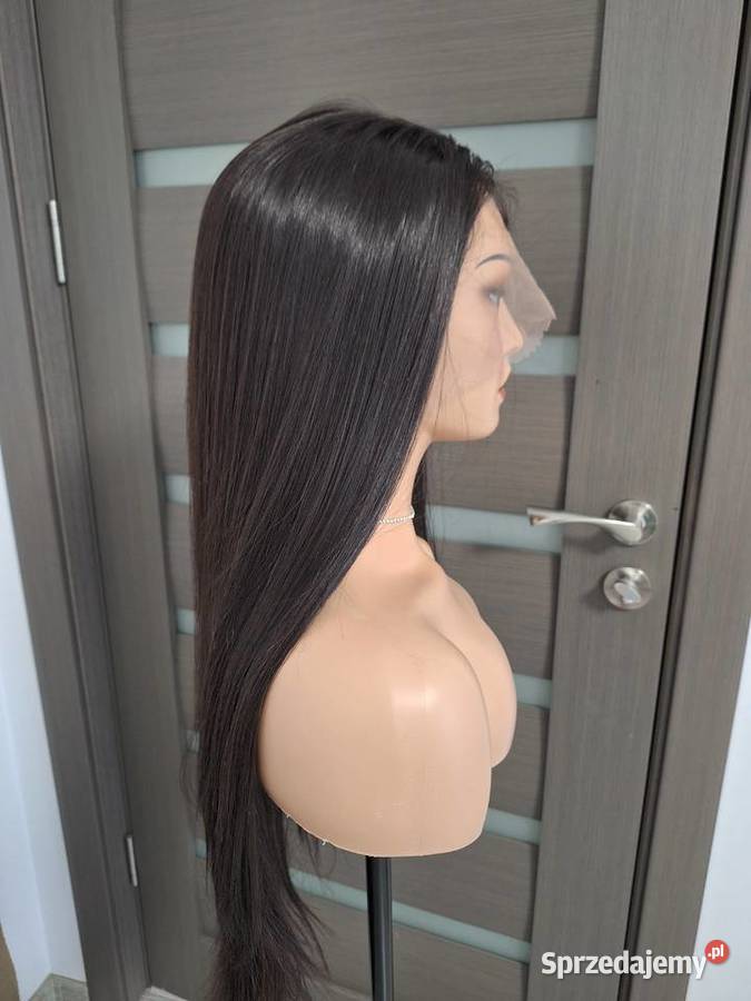 Długa ciemnobrązowa peruka z koronką z przodu Galanteria i dodatki pomorskie Malbork