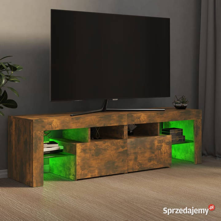 Szafka TV z oświetleniem LED opalany dąb