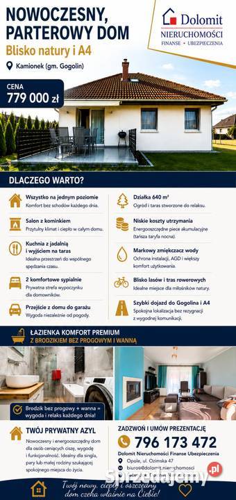 Parterowy dom z garażem i tarasem garaż Kamionek