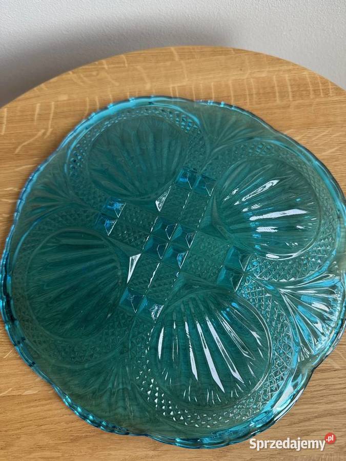 Talerz patera HSG Ząbkowice szkło turkus wzór śląskie Dąbie sprzedam