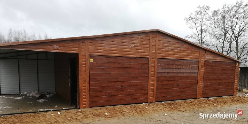 Ładny Drewnopodobny Garaż Blaszany z zadaszeniem samodzielny Szamotuły