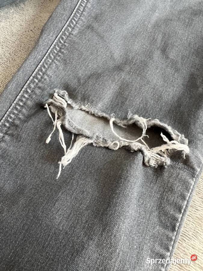 Skinny jeansy dżinsy z rozdarciami rurki szare Spodnie Jasło