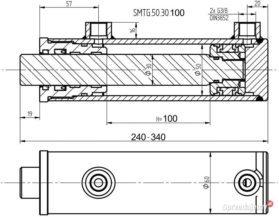 SIŁOWNIK HYDRAULICZNY SMTG 50x30x100 L 240mm Części zamienne kujawsko-pomorskie Solec Kujawski
