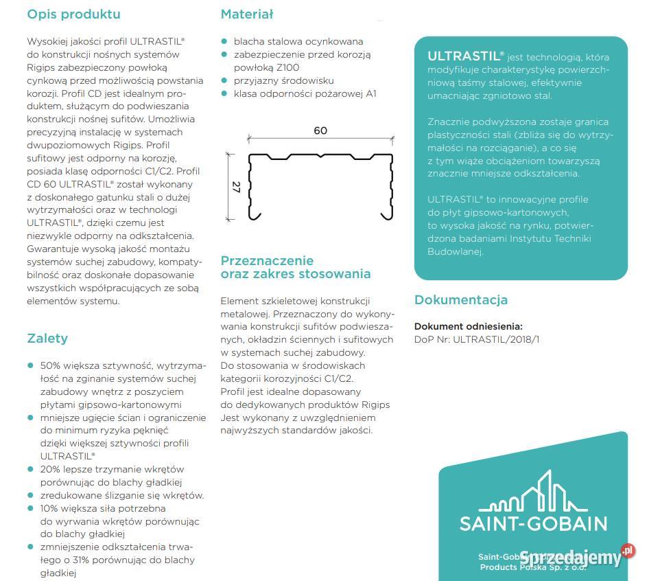 RIGIPS Profil CD 604m Ultrastil Profile sufitowe małopolskie Gdów sprzedam