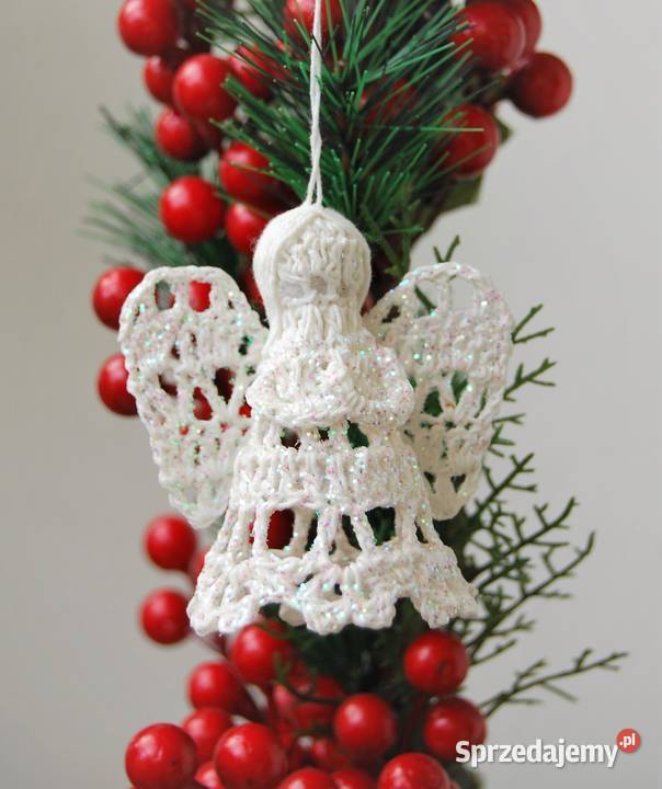 Anioł aniołek szydełkowy biały zawieszka brokat Lublin