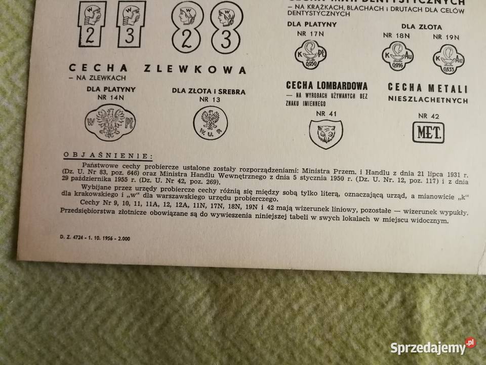 Oryginalna TABELA CECH PROBIERCZYCH 1958 r Antyk Szczecin