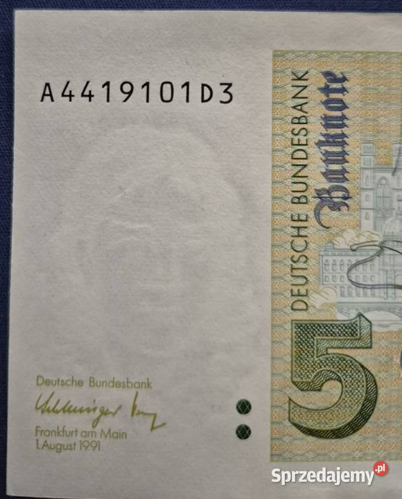 Niemcy RFN 5 marek 1991Banknot Wałbrzych sprzedam