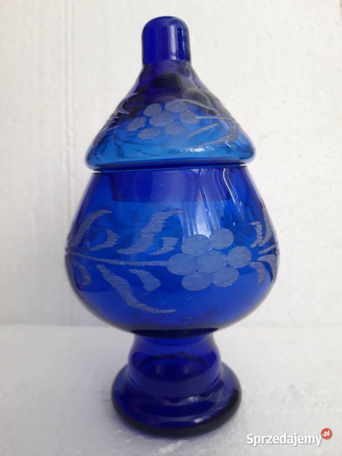 bombonierka szklana szkło kobaltowe szlifowane Warszawa