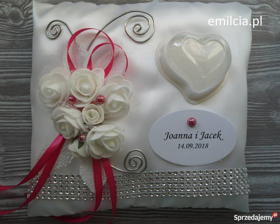 Poduszka Na OBRĄCZKi Biel Fuksja i Srebro OZDOBA Uniseks Zielona Góra sprzedam