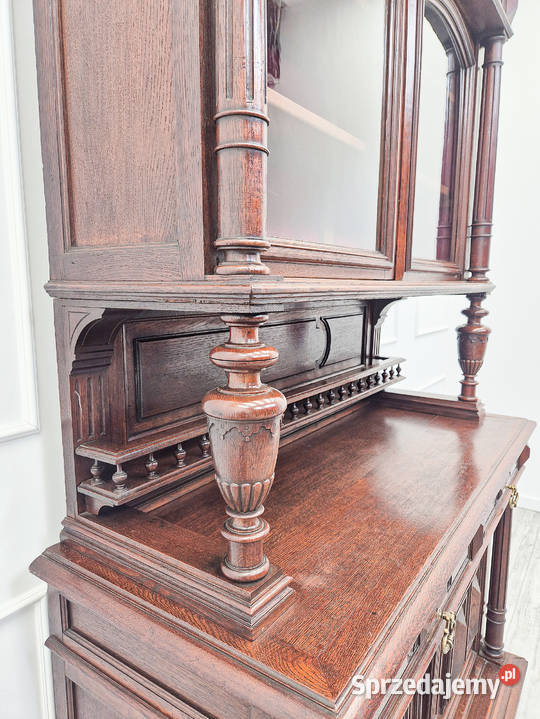 Antyk KOMPLET zdobiony KREDENS ORZECHOWY Kalisz