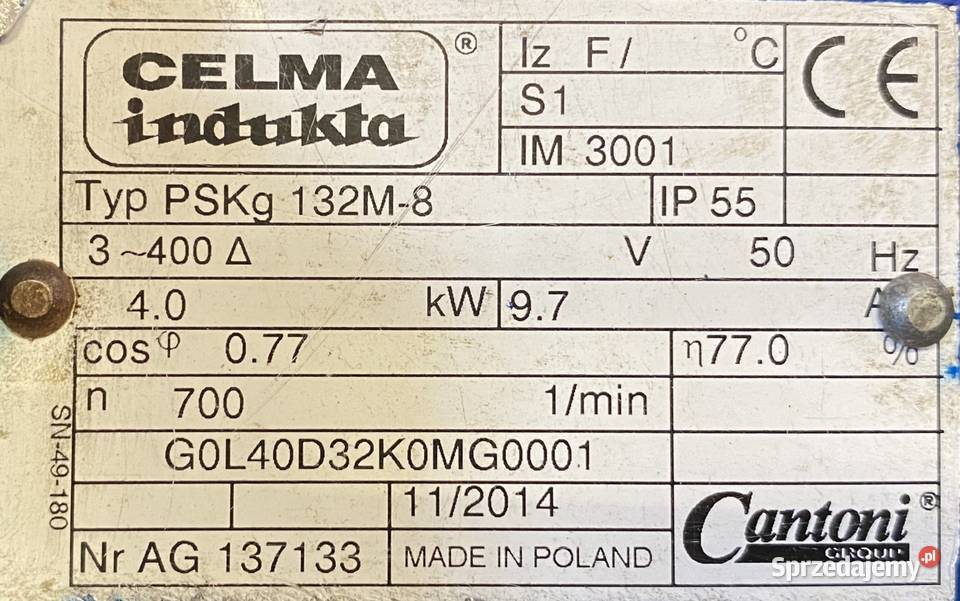silnik elektryczny 4kW 700obr 3fazowy INDUKTA Pigża