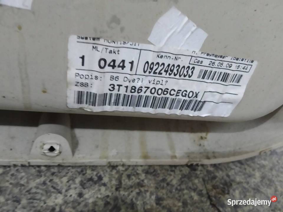 TAPICERKA BOCZEK PRAWY PRZÓD PASAŻERA 3T Skoda świętokrzyskie