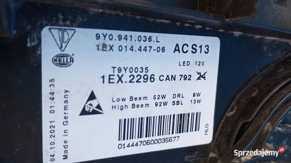 LAMPA PRAWY PRZÓD EU 9Y0941036L FULL LED PORSCHE wielkopolskie Nowy Tomyśl