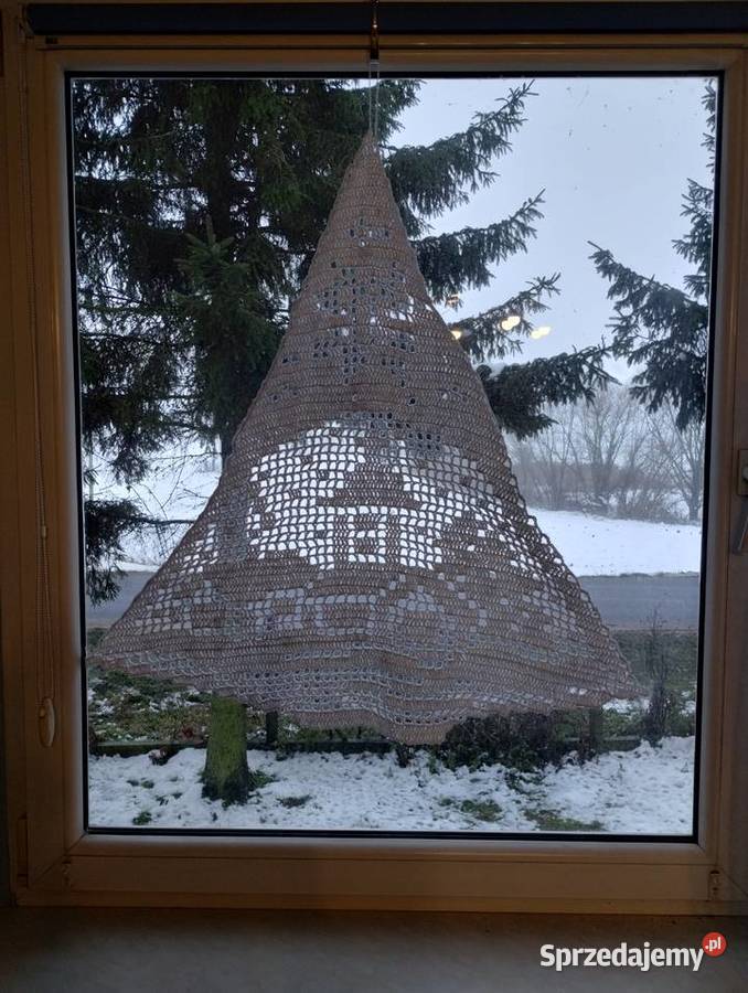 Duża ozdoba choinka na okno na szydełku biały Nieżywięć sprzedam