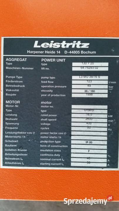 Agregat zasilacz hydrauliczny LEISTRITZ Power Sucha Beskidzka