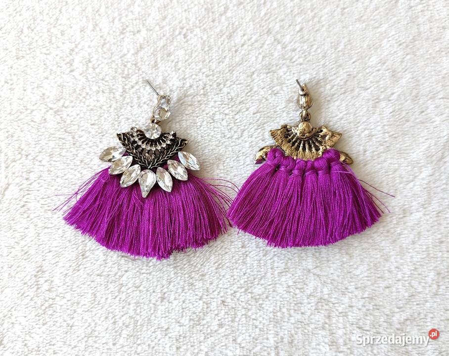 Nowe kolczyki chwosty fioletowe białe kamienie zachodniopomorskie Szczecin