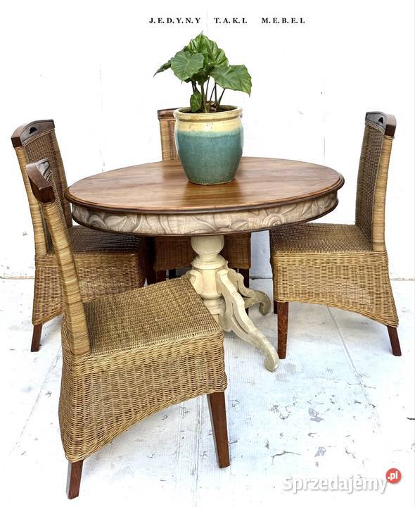 Zestaw stół 4 krzesła rattanowe vintage shabby Stoły z krzesłami Przeworsk
