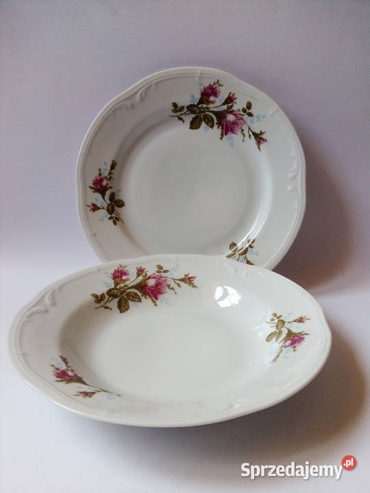 2 x talerze obiadowe z różą porcelana Włocławek Częstochowa
