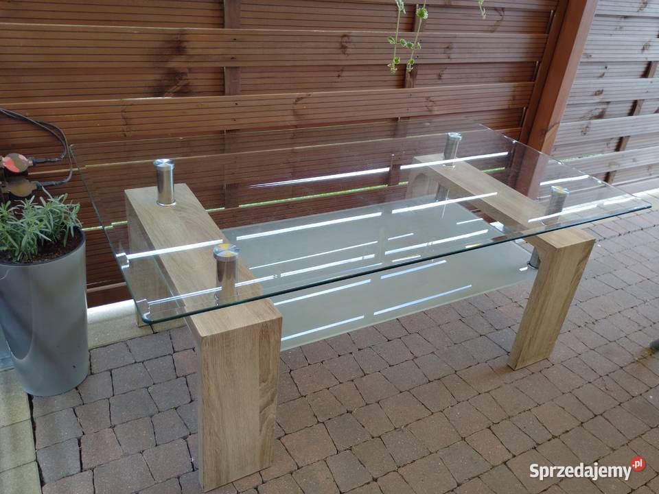 Ława 120x70 szklana drewno dąb sonoma BRW Łóżko Witkowo