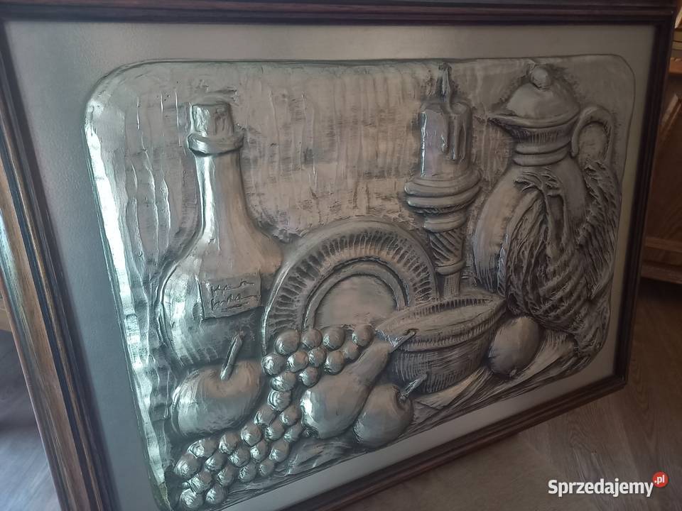 Obraz cynowy Martwa natura w dębowej ramie Lipno