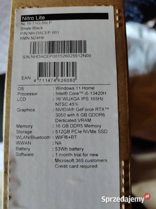 Sprzedam prawię nowego laptopa Acer Nitro lite matowa Gwoźnica Górna sprzedam