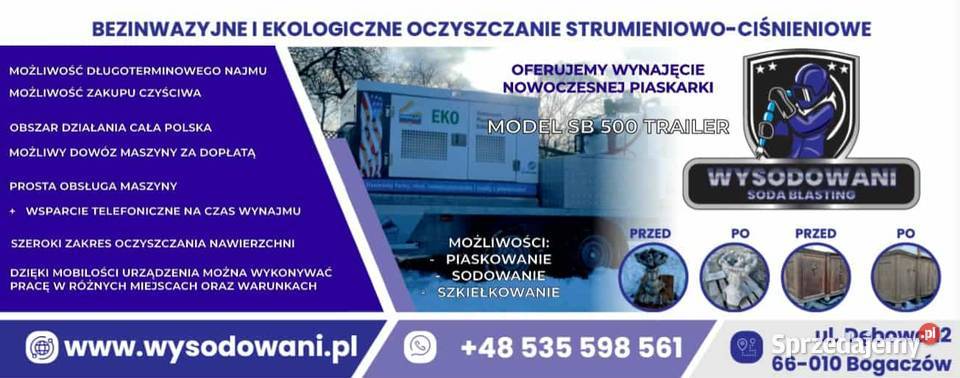 Wynajem maszyna do sodowania piaskowania lubuskie Bogaczów