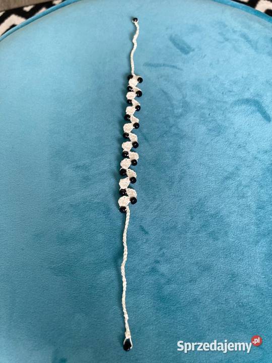 Nowa kremowa szydełkowa bransoletka koraliki Nisko