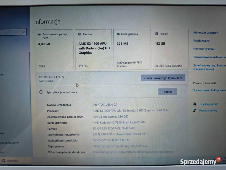 Notebook Sony SVE1111M1EP sprawny 116 Bateria do zachodniopomorskie Szczecin sprzedam