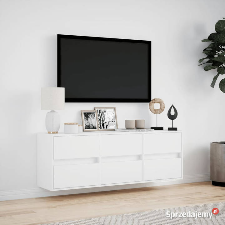 Ścienna szafka TV z LED biała 130x31x45 WM852299 Warszawa