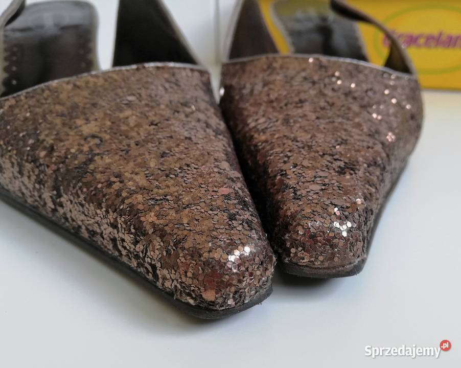 Brokatowe półbuty damskie Graceland w szpic z skóra Katowice