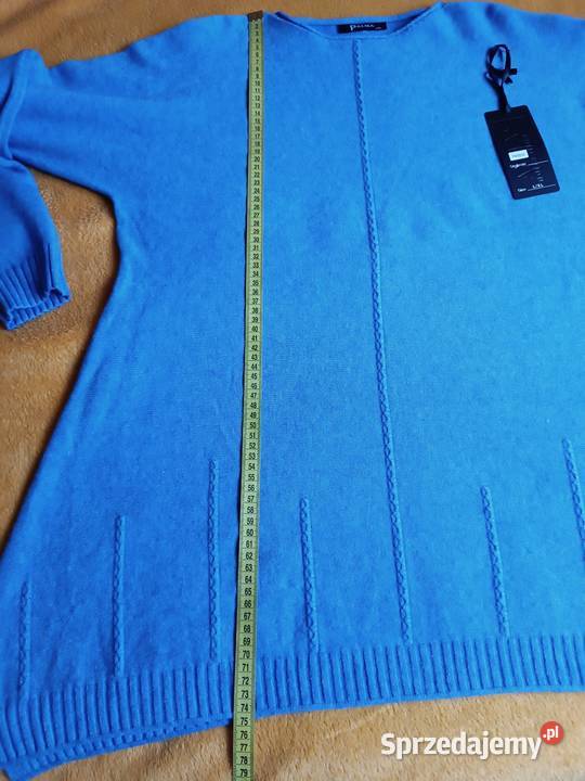 Niebieska tunika sweterek z ozdobnym szalem Odzież damska Cieszyn sprzedam