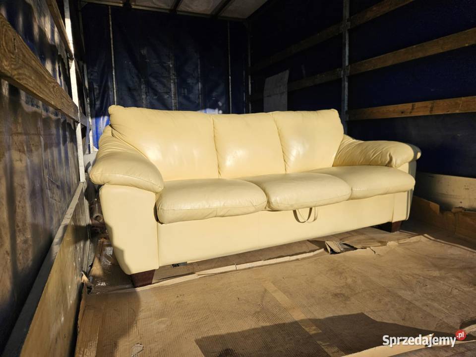 Skórzana beżowakremowa Sofa kanapa łóżko 1500cm sprzedam