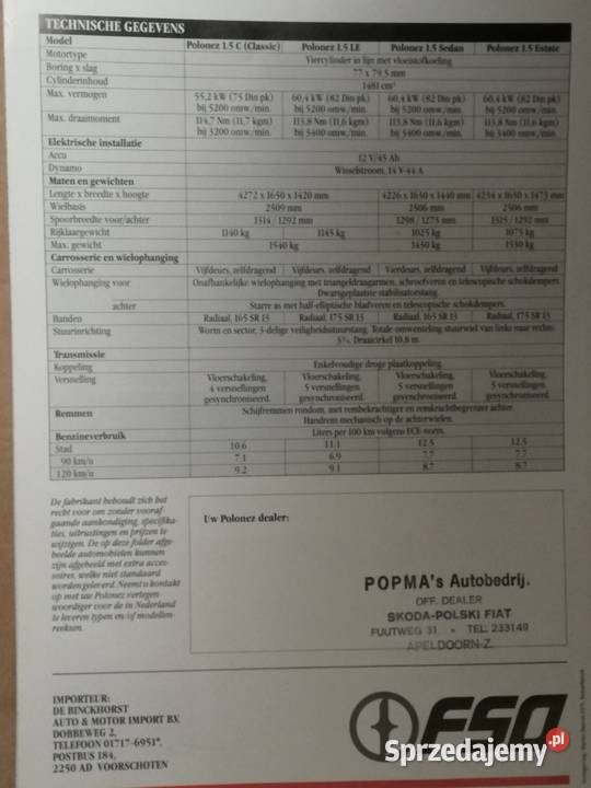 Prospekt cennik FSO Polonez Fiat 125p PRL małopolskie