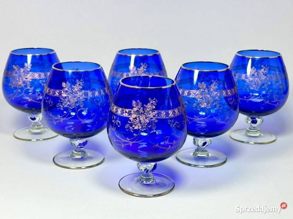 Przepiękne kobaltowe kieliszki Bohemia 1940 r Warszawa