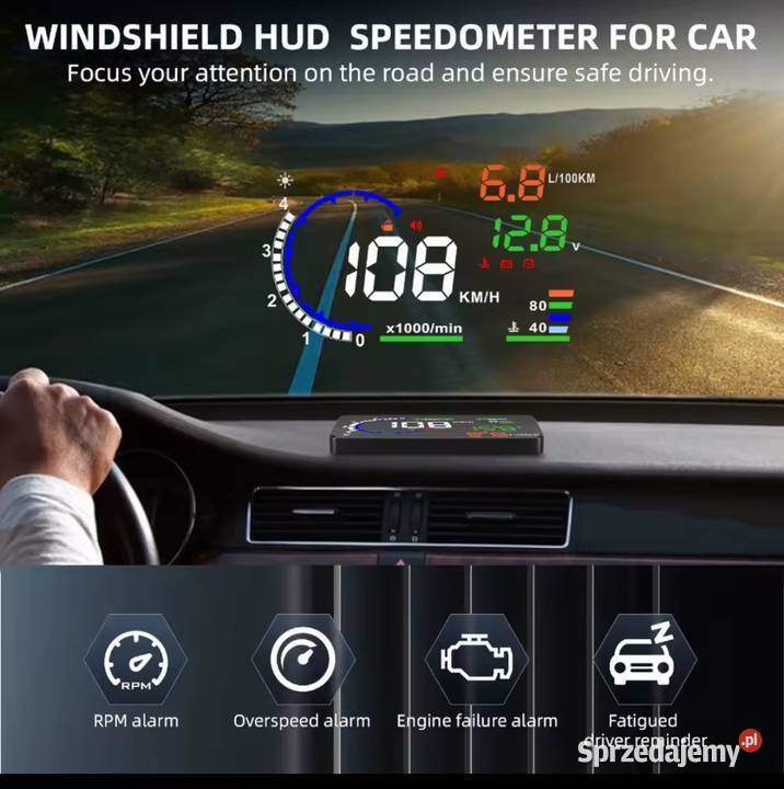 HUD A8 55 OBD2 projektor na szybę LED prędkość Łódź