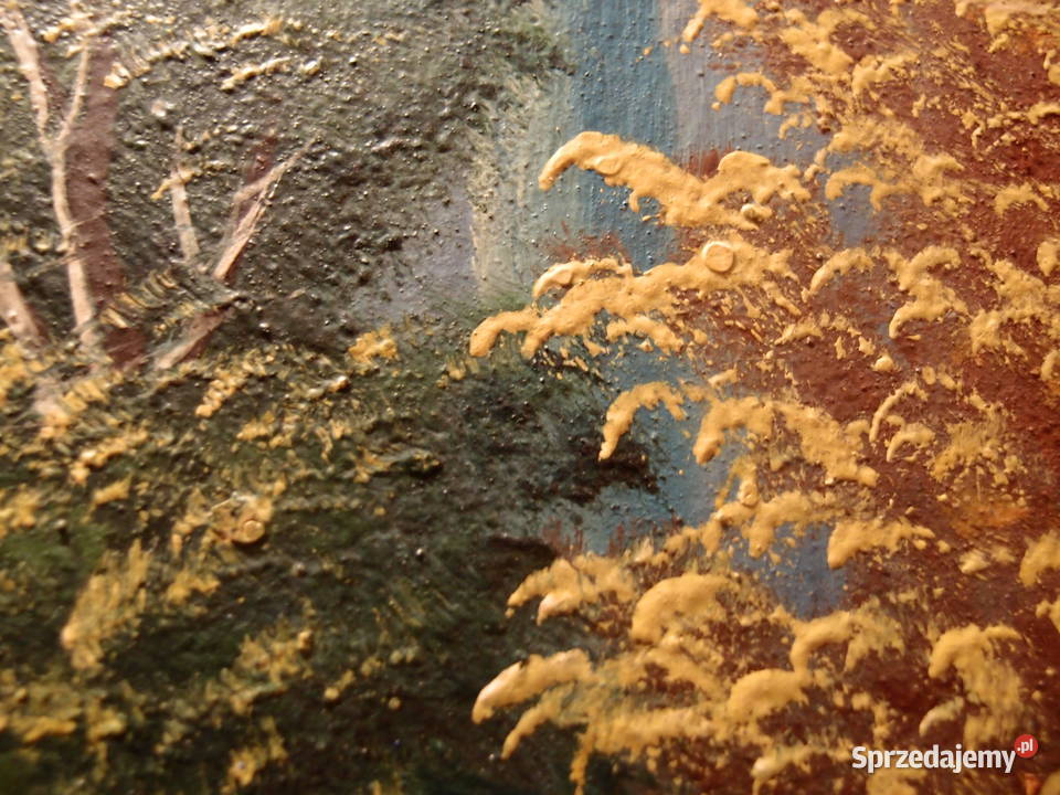 Obraz pejzaż jeziora rama drewniana z gipsową Łódź