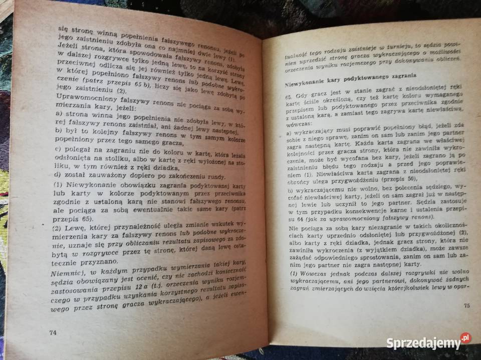 Przepisy brydża porównawczego Polski Związek Rok wydania 1968 Kraków sprzedam