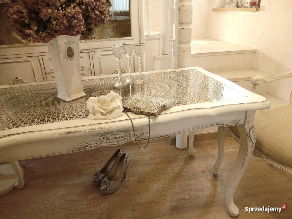 Ławastolik shabby chicstara Francja biel ludwik Lubin sprzedam