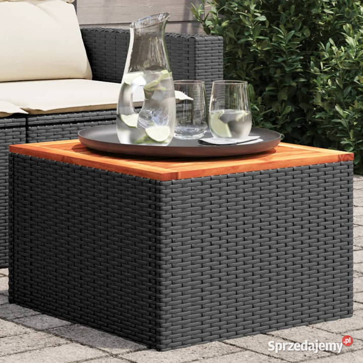 Stół ogrodowy czarny 55x55x37 rattan PE i drewno Warszawa