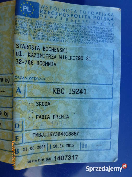 Skoda Fabia 2007 vat1 kratka faktura Siedlec