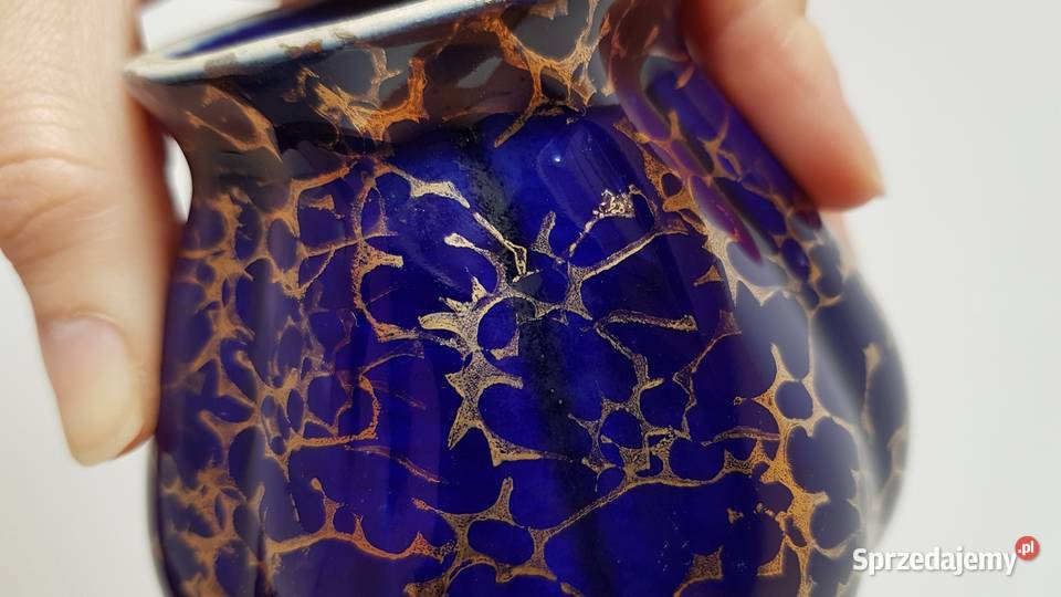 Kobaltowo złoty porcelitowy wazon wazonik Dąbrowa Górnicza