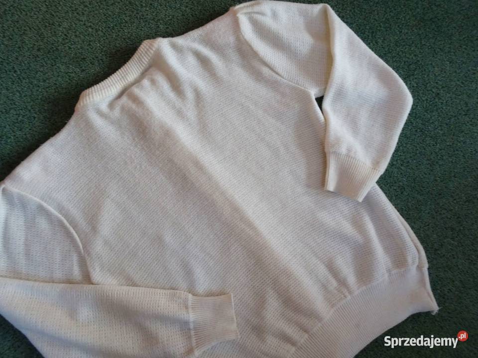 Sweter Zapinany Kremowy Bufki Vintage 40