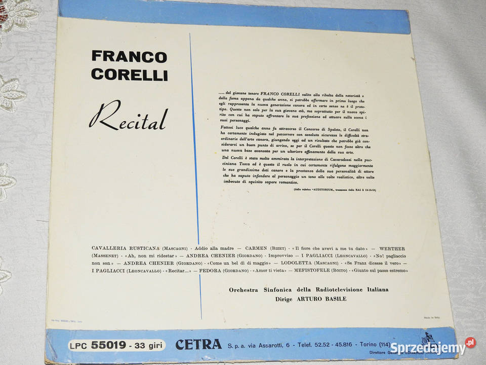 Franco CORELLI Recital Włochy Cetra LPC 55019 Przemyśl