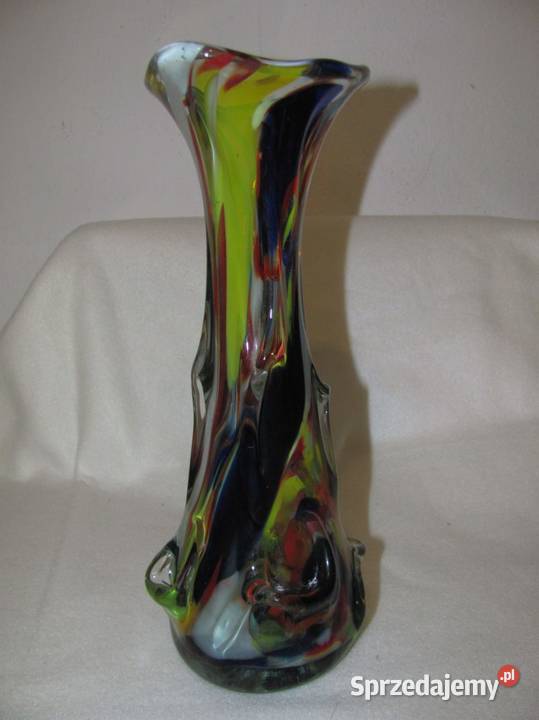 wazon flakon szklany kolorowy PRL wys 27 Porcelana i szkło